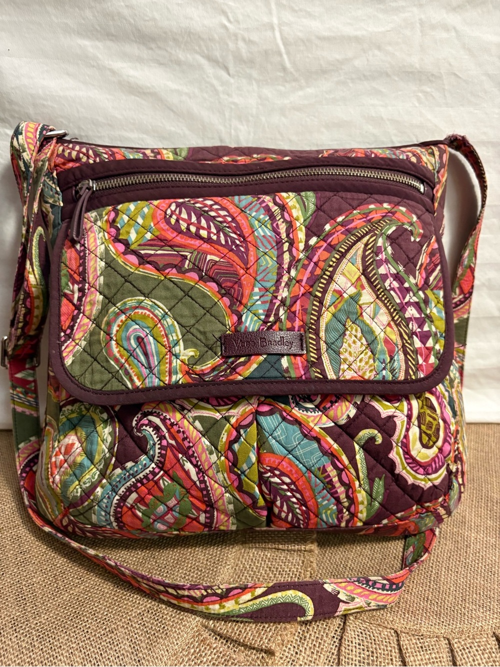 Vera Bradley Quilted Crossbody in Maroon Multicolor Paisley
